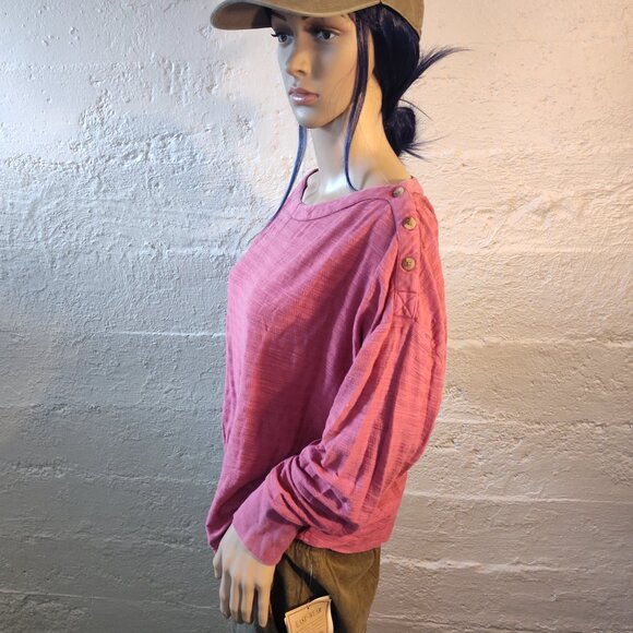 Anthropologie Blush Pink Off the Shoulder Long Sleeve Button Accents Blouse M - Picture 5 of 12